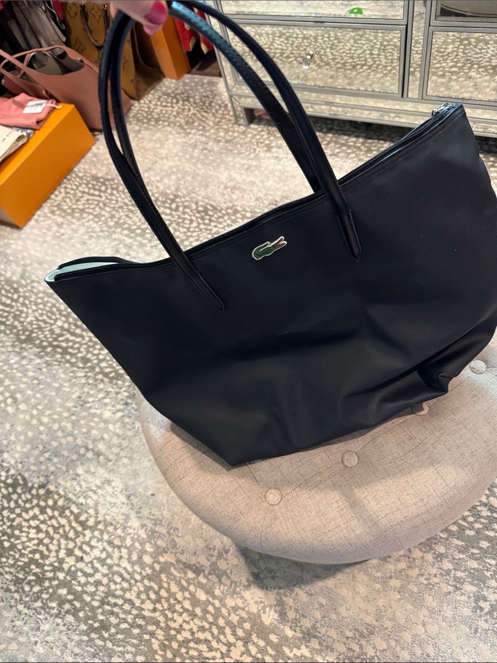 Lacoste Black Tote with Green Crocodile Logo